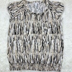 Style & Co 100% Linen Abstract Print‎ Short Sleeve Blouse Top Size 12 Beach Boho